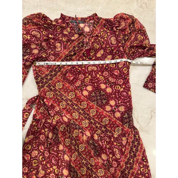 Julia Jordan Maxi Dress Sz 8 Boho Tiered Chiffon Burgundy Floral Long Sleeve - Picture 13 of 16